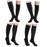 4 Pairs Inside Zipper Compression Socks 20-30 mmHg Women Large-X-Large Black