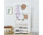 Coat and Shoe Rack,Entryway Coat Rack,Shoe Coat Rack Freestanding with 4-Tier Storage Shelves Coat Rack Stand for Bedroom,Hallway,Office,60CM/23.6