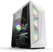 Mid-Tower ATX/M-ATX/ITX Computer Case, Tempered Glass Panel Grid Front Panel, Vertical GPU Bracket RGB Mode(White)