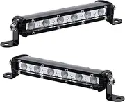 True Mods 2pc 7" Ultra-Slim Single Row Off Road LED Light Bar [1530lm] [18W] [IP68 Waterproof] [12V - 24V] Fog/Driving/Work Lights for Trucks ATV Cars - 60 Degrees Flood Light