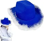[Generic] Cowboy Feather Hat for Women | Novelty Blue Cowboy Feather Boa Hat | Felt Dress Up Headpiece, Western Headwear, Halloween Accessories for Bachelorette Parties