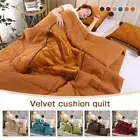 Plush Velvet 2 in1 Foldable Throw Blanket Pillow Quilt With Pom Pom Sofa Cushion