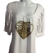 Coogi Women's Vintage Solid WHITE Rayon Top Tiger Heart Logo Causal Regular L