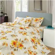 Yellow Floral Printed Sheet Set Queen Size, 4 Piece Soft Microfiber Bed Sheet...