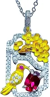 Garnet Natural Gemstone Bird Necklace, Razzberry Custom Gemstone Designs, 925 Sterling Silver and 18K Gold, with AAA Zircon Accents, 45cm, included Velvet Gift Box
