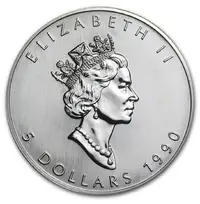 在飛比找Yahoo!奇摩拍賣優惠-加拿大1990楓葉銀幣1盎司 包漿91906