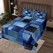 Homemissing Geometric Bedspread Single Size Kids Luxury Quilted Coverlet for Boys Girls Teens Modern Art Coverlet Set Vivid Blue Quilted Room Decor