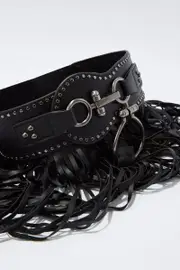 Black Fringe Trim Belt - Size S/M, Women's Belts
