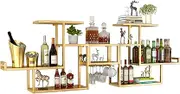 Wall Mounted Metal Wine Rack with Hanging Wine Glass Rack Mini Bar Cabinet Display Shelf for Whiskey and Bottle Storage Floating Kitchen Shelves for Living Room Bar