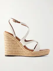 [Jimmy Choo] Jimmy Choo - Ayla 110 Leather-trimmed Canvas Espadrille Wedge Sandals - Cream - IT38 IT 38 Cream