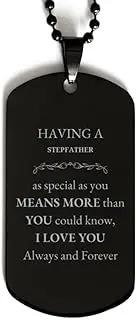 Stepfather Engraved Black Dog Tag - You Mean More Than You Know - Perfect Idea Gifts for Birthday, Christmas, and Graduation - Show Your Love Always and Forever, Aluminum, Cubic Zirconia