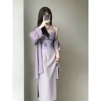 在飛比找蝦皮購物優惠-新中式洋裝 中國風女裝 古風洋裝 國風洋裝 新中式女裝紫色吊