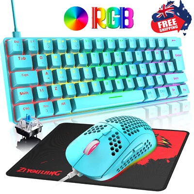USB 60% Mechanical Gaming Keyboard and Mouse Combo Wired RGB Backlit For PC PS4