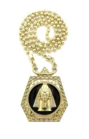 Hip Hop Iced Egyptian Pharaoh King Tut Pendant & 5mm 30" Ball Chain Necklace
