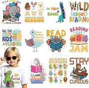INCOK Reading Book DTF Transfers Ready to Press - 12 Sheets Book Lover Iron on Patches Cute Animal Iron On Decals Vinyl Design for T Shirts Hat Backpack Clothing DIY Costume Decor