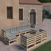 Generic 10 Piece Garden Lounge Set with Cushions Solid Pinewood,3077164