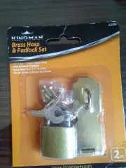 2.5" Brass Door Latch Metal Hasp + 1" Padlock w/ Key Set