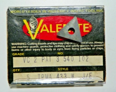 5 PIECES, VALENITE, TPMA 433W VC2 CARBIDE INSERTS, H598