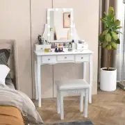 Costway Vanity Desk with Lighted Mirror Makeup Table with Lights-White