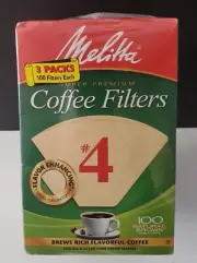 NEW--3 Boxes/Melitta Super Premium Natural #4 Cone Coffee Filters-100 per Box