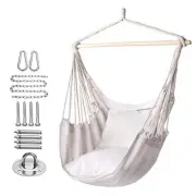 Hammock Chair Hanging Rope Swing Max 320 Lbs 2 Seat Cushions Pocket Indoor Outdo