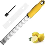Cheese Grater, Zester Grater, Zester Stainless Steel Grater, with Rubber Handle, Protective Cover and Cleaning Brush, for Hard Cheese, Citrus, Lemons, Chocolate (Yellow)