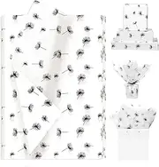 Pineraap 100 Sheets Dandelion Printed Tissue Paper, Black & White Gift Wrap Tissue Paper Decorative for Gift Packing Birthday Baby Shower Wedding Party DIY Crafts, 14 x 20 Inch