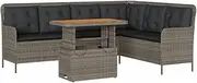 vidaxl Garden Sofa Set - Modular Grey Rattan with Cushions - 2 Pieces - Outdoor Patio Furniture for Garden/Terrace - Acacia Wood Table with Adjustable Height