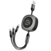 5V 3.6A 3 in 1 8 Pin + Micro USB + USB-C / Type-C Retractable Fast Charging Data Cable, The Maximum Length: 1.2m