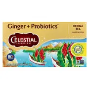 Celestial Seasonings, Herbal Tea, Ginger + Probiotics, Caffeine Free, 16 Tea Bags, 0.85 oz (24 g)