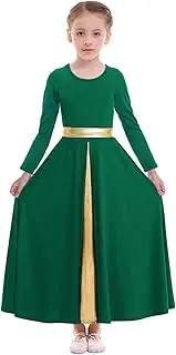 Z&X Girls Praise Dance Dress Full Length Wide Swing Skirt Long Sleeve Liturgical Worship Church Robe Lyrical Dancewear