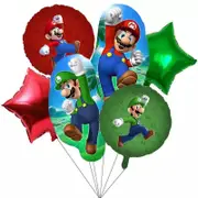 6pcs Mario Theme Foil Balloon Set - Kids Video Game Birthday Party Decorations