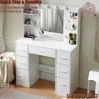 Large Dressing Table Vanity Set 7 Drawers Make up Desk w/ LED Mirror & 6 Shelves