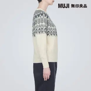 【MUJI 無印良品】女美麗諾羊毛緹花織紋圓領針織衫(共2色)