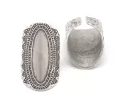 Hammered tube textured adjustable Ring Antique silver plated Brass 7US size 819