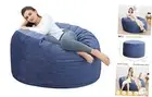 4 Foot Bean Bag Chair,Memory Foam Big Bean Bag for Adults, Big Sofa with Blue