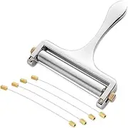 REMASIKO Cheese Slicer, Adjustable Thickness Heavy Duty Stainless Steel Cheese Slicers with Wire for Soft & Semi-Hard Cheeses - 4 Replacement Stainless Steel Cutting Wire Included