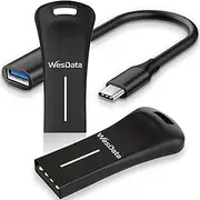 WesData 2-Pack 64GB Small USB Flash Drives with 1 USB-C Adapter Cable, Zinc Alloy Metal Shell, Thumb Drive, Memory Stick, Pen Drive for PC/Mac/Phone/Laptop/Car Black