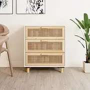 Dining Storage Sideboard White 60x30x70 cm Solid Wood Pine and Natural Rattan