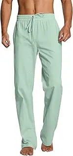 Men's Casual Linen Pants 2025 Summer Drawstring Elastic Waist Beach Trousers Lightweight Loose Yoga Vacation Pants