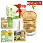 10-Inch 2-Tier Bamboo Steamer Basket - Complete Cooking Set with Liners & More