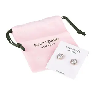 【KATE SPADE】kate spade Save The Date壓印LOGO方形設計鑽鑲飾穿式耳環(玫瑰金x白)