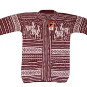 MEN HANDMADE ANDEAN ALPACA RED ZIP SWEATSHIRT SWEATER SZ M