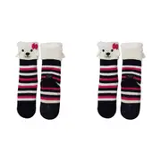 2PK Wicked Sista Slipper Socks French Poodle Cuff Non-Slip One Size Striped