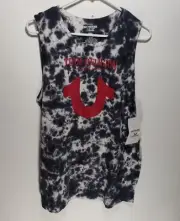NWT Womens True Religion Lounge Wear Shirt White Black Tie Dye Short Sleeve SM