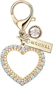 [Monnel] MC484 Crystal Love Heart Lobster Clasp Charm for Women with Velvet Bag (White,1 Piece), 3.9 cm (L) X 0.4 cm (W) X 3.8 cm (H), Zinc Alloy Metal Rhinestone Crystal Enamel Handmade Painted,