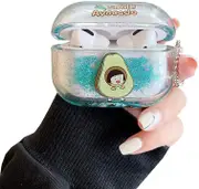 liangnv Creative 3D Quickstand Moving Bling Glitter Stars Smile Avocado Pattern Design Airpods Case Cute Fresh Hard Plastic Protective Wireless Earpho
