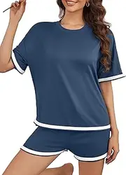 [Cnlinkco] Women's 2 Piece Short Linen Lounge Set Jumpsuit Knit