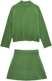 [Zadaos] Ladies Fall Winter Knit Skirts Suit Long Sleeve O Neck Sweater Pullover Women Solid Slim A-Line Mini Skirt Set