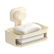 New Wall Mounted Suction Cup Soap Box No Punching Double-Layer Drainage Bathroom Wall Mounted Shelf Soap Box (Milky White)